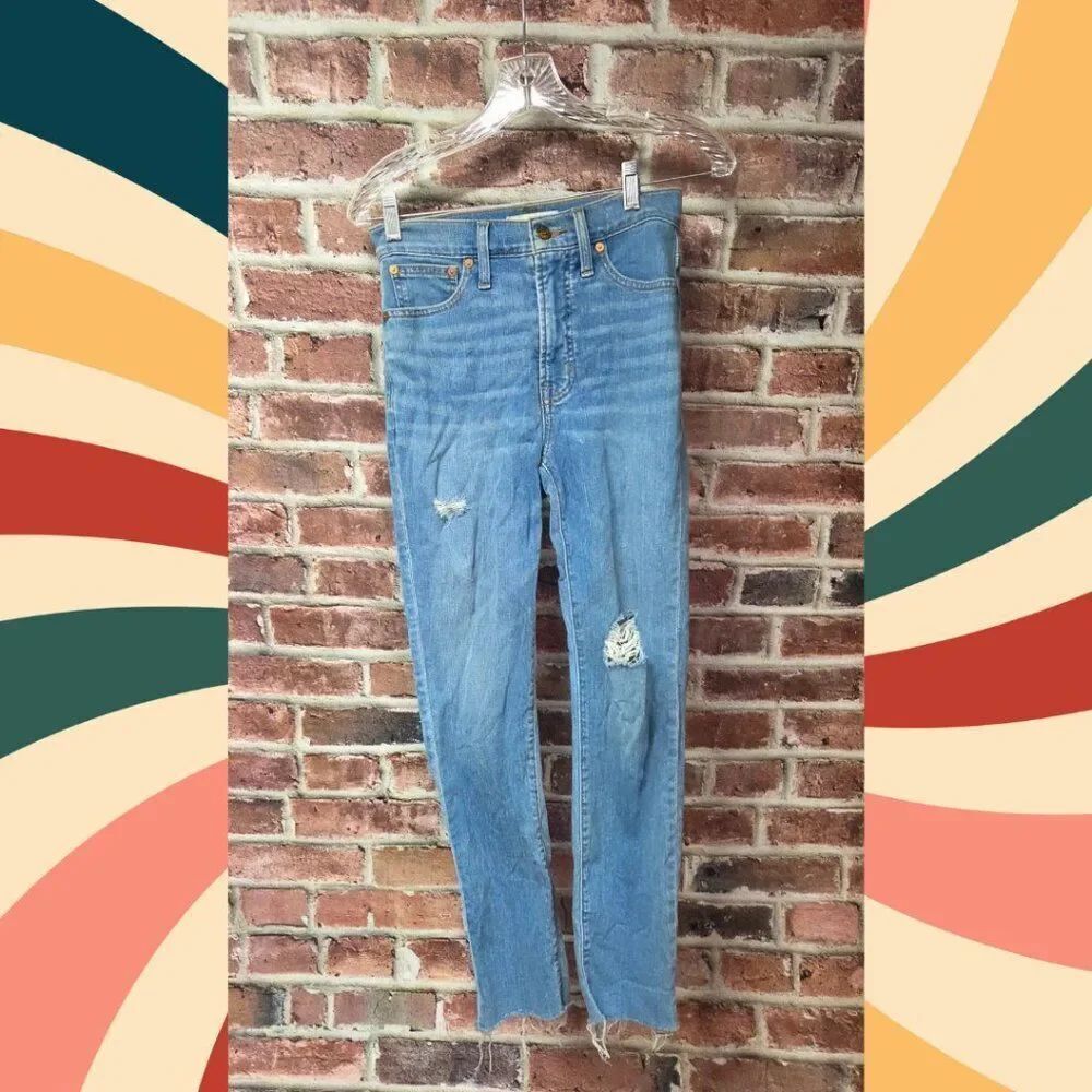 Madewell Slim Jeans 24 | Distressed Light Blue Denim Raw Hem Y2K‎ Streetwear